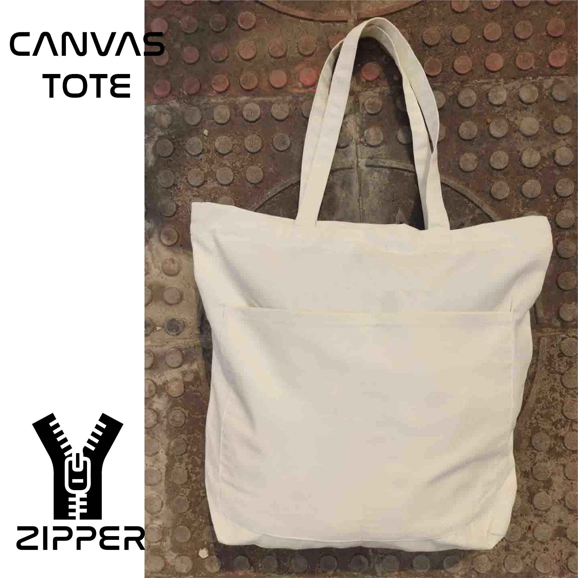 Picture of Canvas Tote Bag with Zipper and Outside Big Pockets for Trendy fashionable Girls/Stylish Canvas Tote Bag for Women