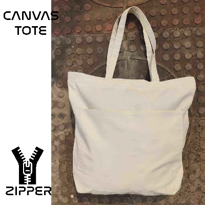 Picture of Canvas Tote Bag with Zipper and Outside Big Pockets for Trendy fashionable Girls/Stylish Canvas Tote Bag for Women