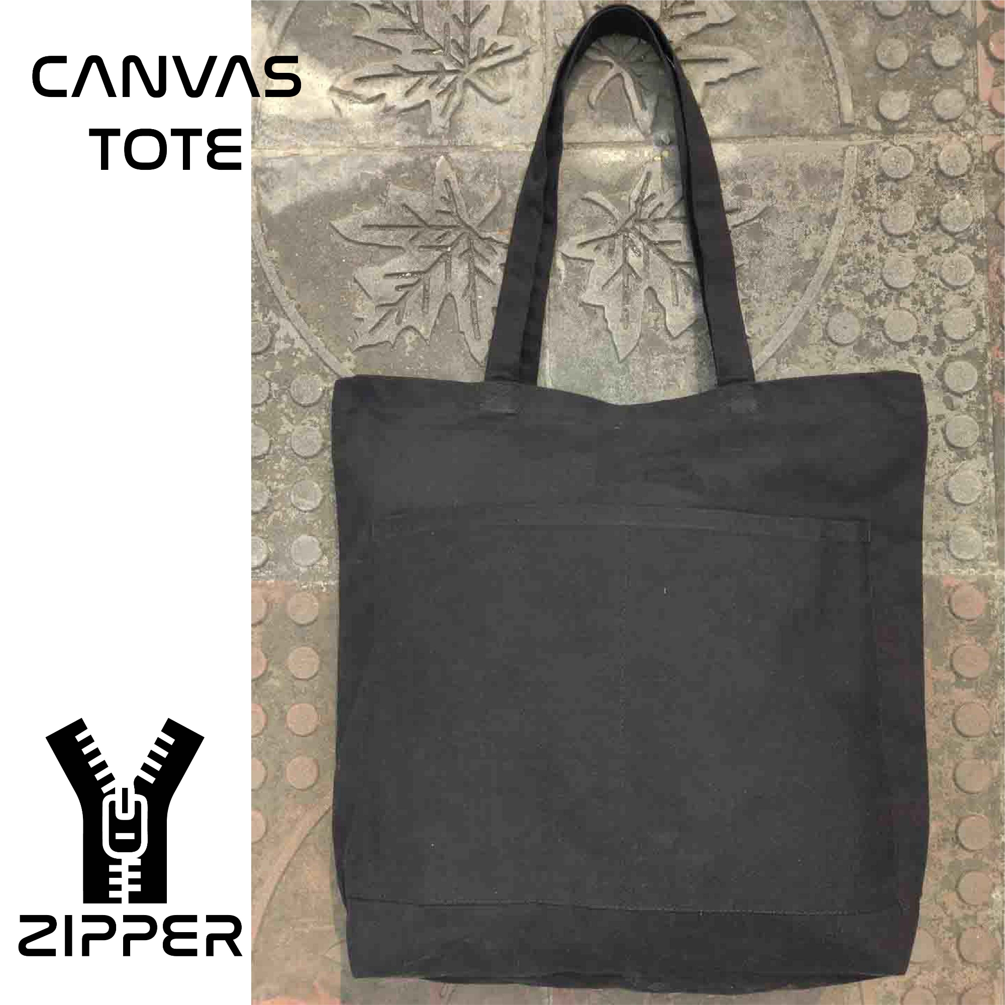 Picture of Canvas Tote Bag with Zipper and Outside Big Pockets for Trendy fashionable Girls/Stylish Canvas Tote Bag for Women