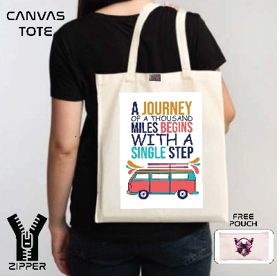 Picture of Canvas Tote Bag/Fashionable Top Handle Bag with  Free Pouch  and Zipper for girls For University/College/Trendy Fashionable Women (2in1)