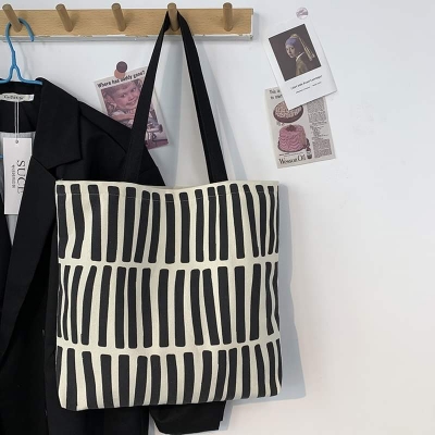 Picture of TAG Lifestyle Canvas Tote Bag/Fashionable Top Handle Bag Black Color with Zipper for girls For University/College/Trendy Fashionable Women