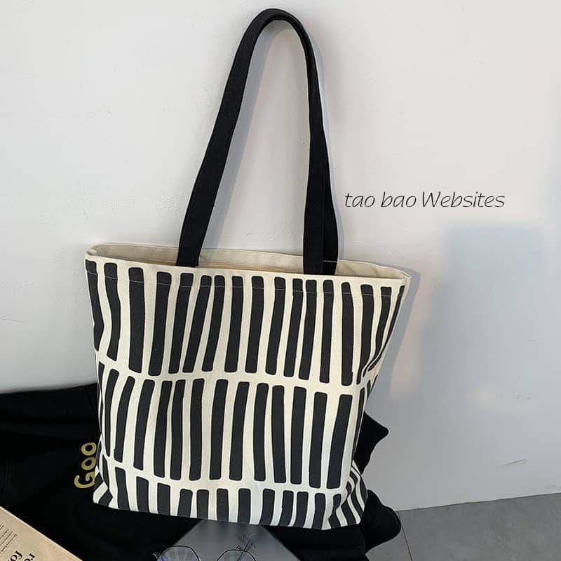 Picture of TAG Lifestyle Canvas Tote Bag/Fashionable Top Handle Bag Black Color with Zipper for girls For University/College/Trendy Fashionable Women