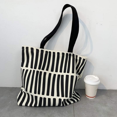 Picture of TAG Lifestyle Canvas Tote Bag/Fashionable Top Handle Bag Black Color with Zipper for girls For University/College/Trendy Fashionable Women