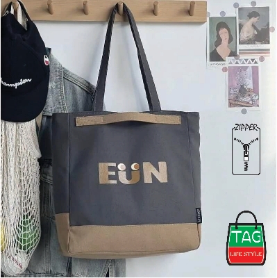 Picture of TAG Lifestyle Canvas Tote Bag/Fashionable Top Handle Bag Black Color with Zipper for girls For University/College/Trendy Fashionable Women