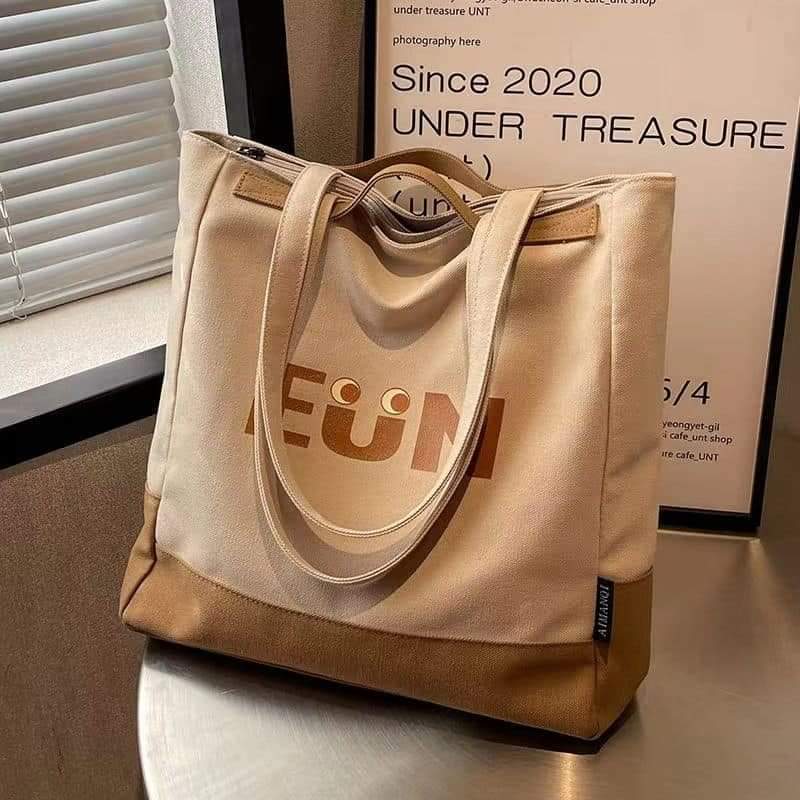 Picture of TAG Lifestyle Canvas Tote Bag/Fashionable Top Handle Bag Off White Color with Zipper for girls For University/College/Trendy Fashionable Women