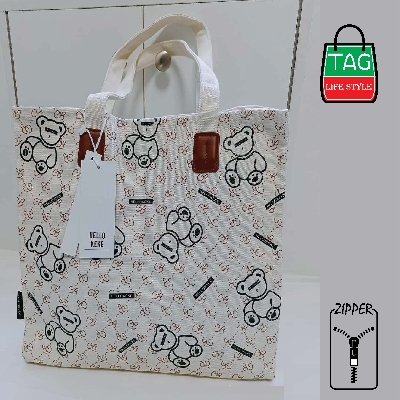 Picture of TAG Lifestyle Canvas Tote Bag/Fashionable Top Handle Bag Off White Color with Zipper for girls For University/College/Trendy Fashionable Women