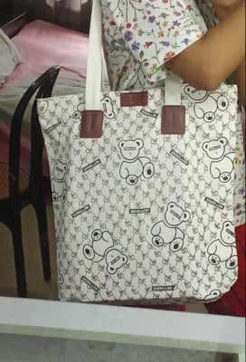 Picture of TAG Lifestyle Canvas Tote Bag/Fashionable Top Handle Bag Off White Color with Zipper for girls For University/College/Trendy Fashionable Women