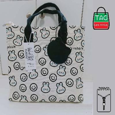 Picture of TAG Lifestyle Canvas Tote Bag/Fashionable Top Handle Bag Off White Color with Zipper for girls For University/College/Trendy Fashionable Women
