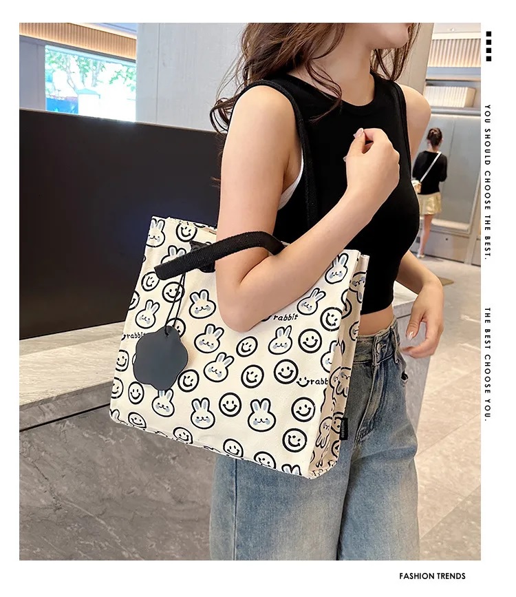 Picture of TAG Lifestyle Canvas Tote Bag/Fashionable Top Handle Bag Off White Color with Zipper for girls For University/College/Trendy Fashionable Women