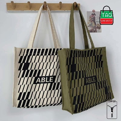 Picture of TAG Lifestyle Canvas Tote Bag/Fashionable Top Handle Olive Green Color Zebra Design With Zipper for girls For University/College/Trendy Fashionable Women