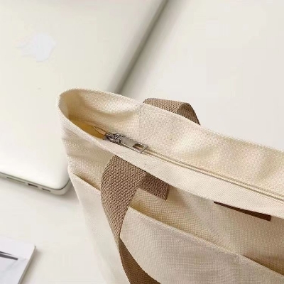 Picture of TAG Lifestyle Canvas Tote Bag/Fashionable Top Handle Off White Color With 2 Big Outside Pocket and Zipper Enclosure for girls For University/College/Trendy Fashionable Women