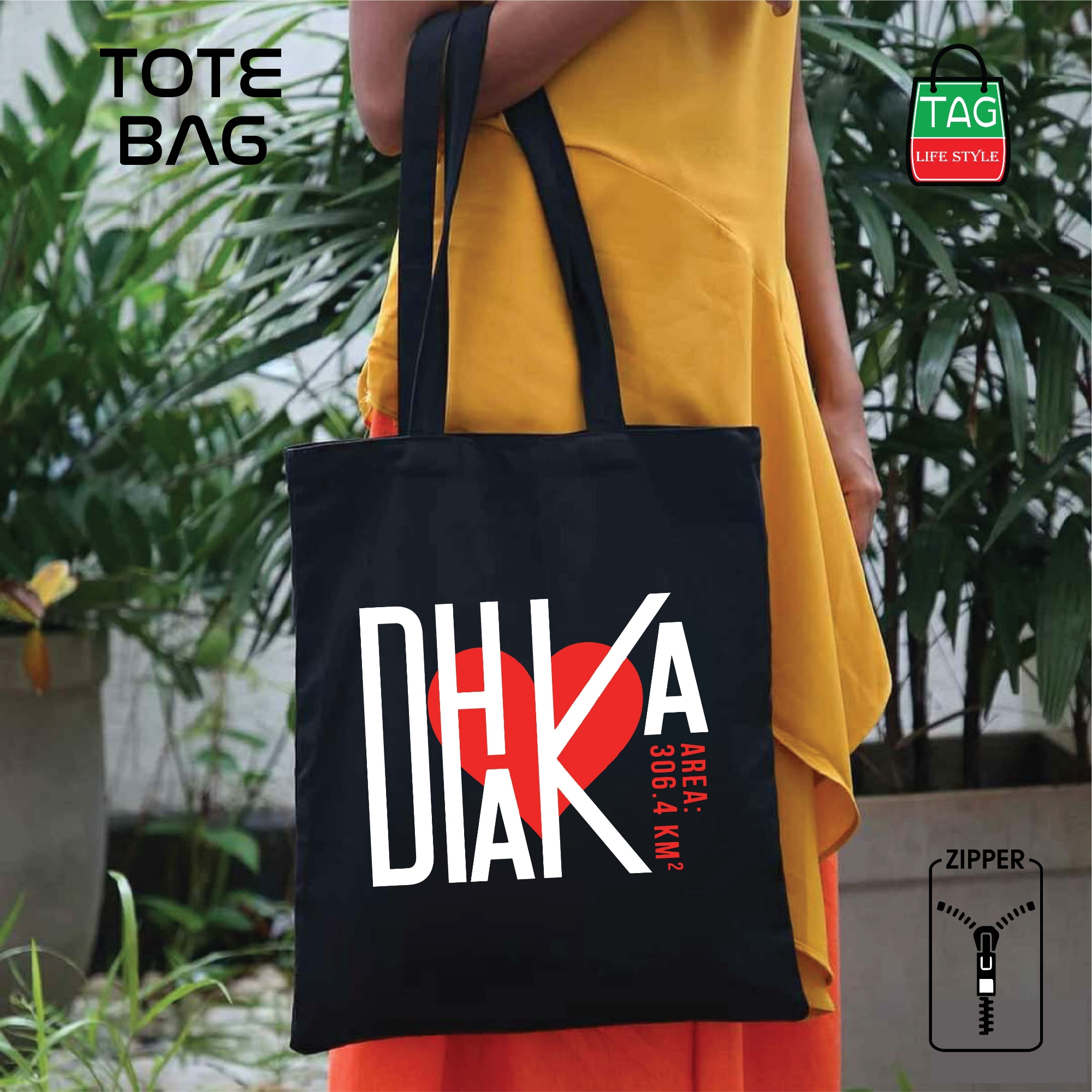 Picture of TAG Lifestyle Canvas Tote Bag/Fashionable Top Handle Off White Color With Zipper for girls For University/College/Trendy Fashionable Women