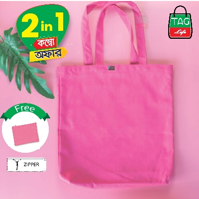 Picture of TAG Lifestyle Canvas Tote Bag/Fashionable Top Handle Bag Pink Color with Free Pencil Bag with Zipper for girls For University/College/Trendy Fashionable Women (2in1 Combo Pack)