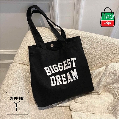 Picture of TAG Lifestyle Canvas Tote Bag/Exclusive BIGGEST DREAM Design Black Color for girls For University/College/Trendy Fashionable Women