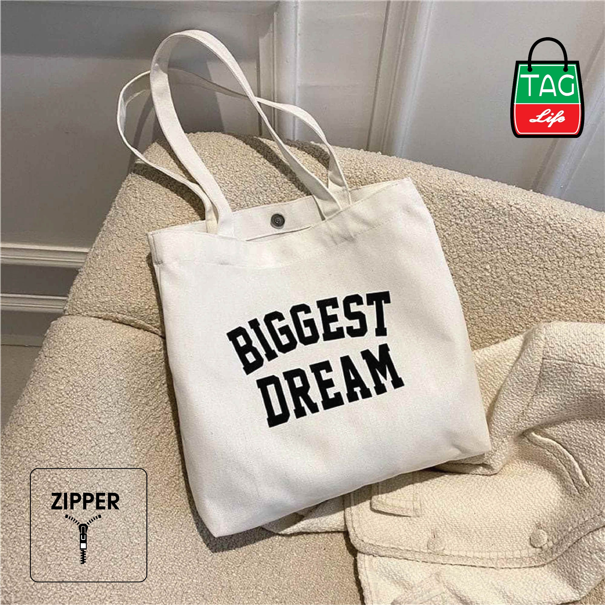 Picture of TAG Lifestyle Canvas Tote Bag/Exclusive BIGGEST DREAM Design Black Color for girls For University/College/Trendy Fashionable Women