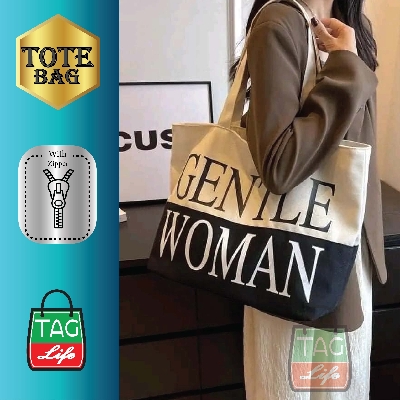 Picture of AG Lifestyle Canvas Tote Bag GENTLE WOMAN Design Top Handle Black Color Tote Bag for girls For University/College/Trendy Fashionable Women