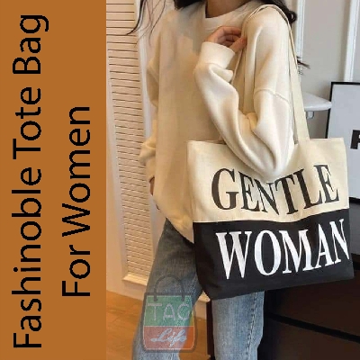 Picture of AG Lifestyle Canvas Tote Bag GENTLE WOMAN Design Top Handle Black Color Tote Bag for girls For University/College/Trendy Fashionable Women