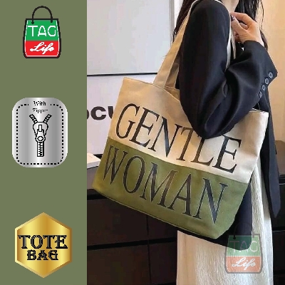 Picture of TAG Lifestyle Canvas Tote Bag GENTLE WOMAN Design Top Handle Olive Green Color Tote Bag for girls For University/College/Trendy Fashionable Women