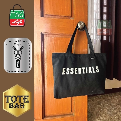 Picture of TAG Lifestyle Canvas Tote Bag ESSENTIALS Design Top Handle Black Color Tote Bag for girls For University/College/Trendy Fashionable Women