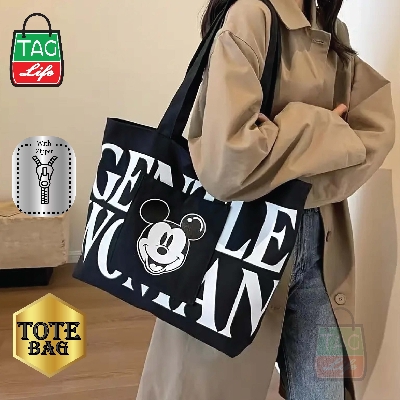 Picture of TAG Lifestyle Canvas Tote Bag GENTLE WOMAN Design With Outside Pocket Black Color Tote Bag for girls For University/College/Trendy Fashionable Women