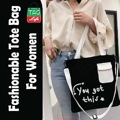 Picture of TAG Lifestyle Canvas Tote Bag YOU GOT THIS Design With Outside Pocket Black Color Tote Bag for girls For University/College/Trendy Fashionable Women