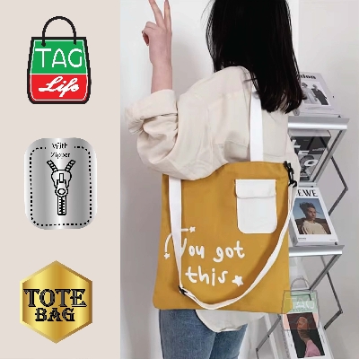 Picture of TAG Lifestyle Canvas Tote Bag YOU GOT THIS Design With Outside Pocket Brown Color Tote Bag for girls For University/College/Trendy Fashionable Women