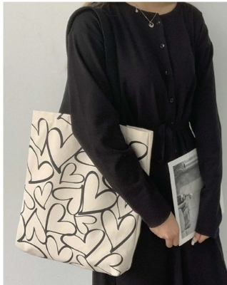 Picture of TAG Lifestyle Canvas Tote Bag/Exclusive BIG Love Design Off White Color for girls For University/College/Trendy Fashionable Women