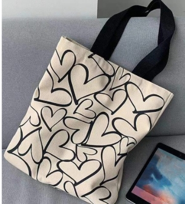 Picture of TAG Lifestyle Canvas Tote Bag/Exclusive BIG Love Design Off White Color for girls For University/College/Trendy Fashionable Women