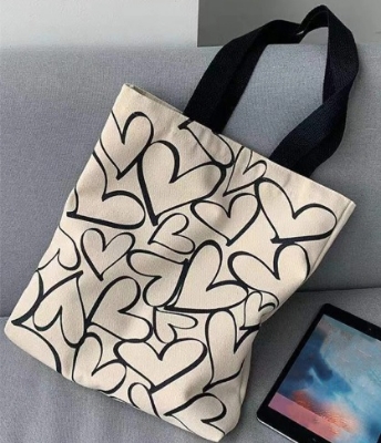 Picture of TAG Lifestyle Canvas Tote Bag/Exclusive BIG Love Design Off White Color for girls For University/College/Trendy Fashionable Women