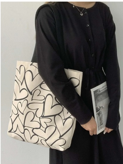 Picture of TAG Lifestyle Canvas Tote Bag/Exclusive BIG Love Design Off White Color for girls For University/College/Trendy Fashionable Women