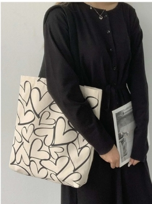 Picture of TAG Lifestyle Canvas Tote Bag/Exclusive BIG Love Design Off White Color for girls For University/College/Trendy Fashionable Women