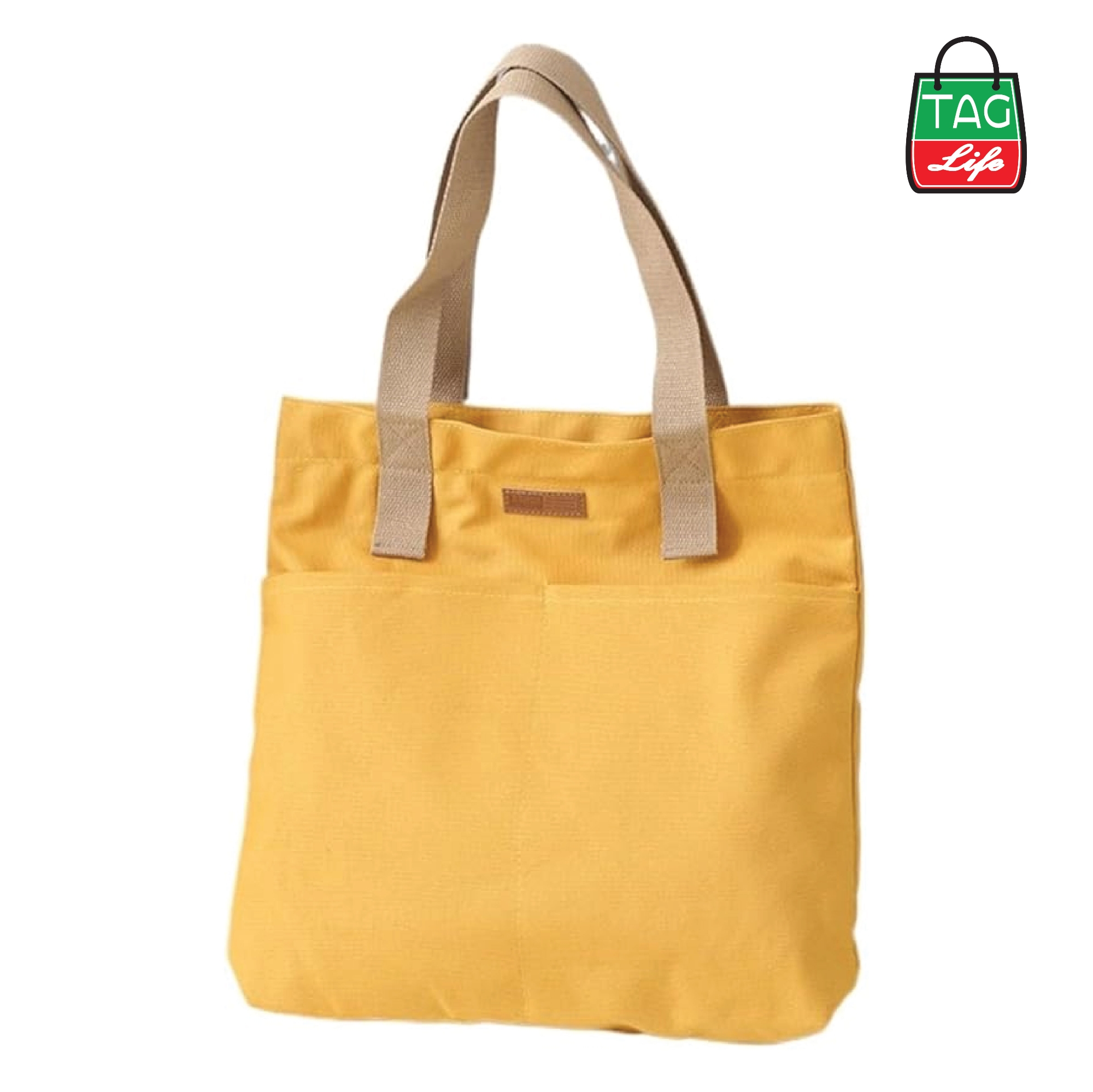 Picture of TAG Lifestyle Canvas Tote Bag/Fashionable Top Handle Golden Yellow Color With 2 Big Outside Pocket and Zipper Enclosure for girls For University/College/Trendy Fashionable Women