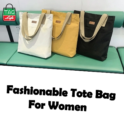 Picture of TAG Lifestyle Canvas Tote Bag/Fashionable Top Handle Golden Yellow Color With 2 Big Outside Pocket and Zipper Enclosure for girls For University/College/Trendy Fashionable Women