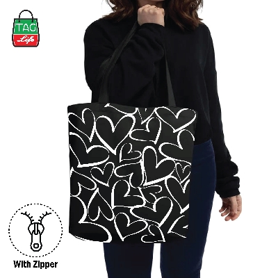 Picture of TAG Lifestyle love design Canvas Tote Bag/Fashionable Mixed Color Tote Bag With Zipper Enclosure for girls For University/College/Trendy Fashionable Women