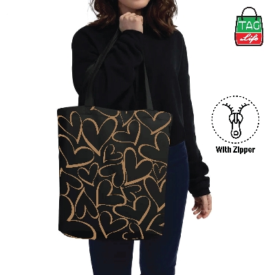 Picture of TAG Lifestyle love design Canvas Tote Bag/Fashionable Mixed Color Tote Bag With Zipper Enclosure for girls For University/College/Trendy Fashionable Women