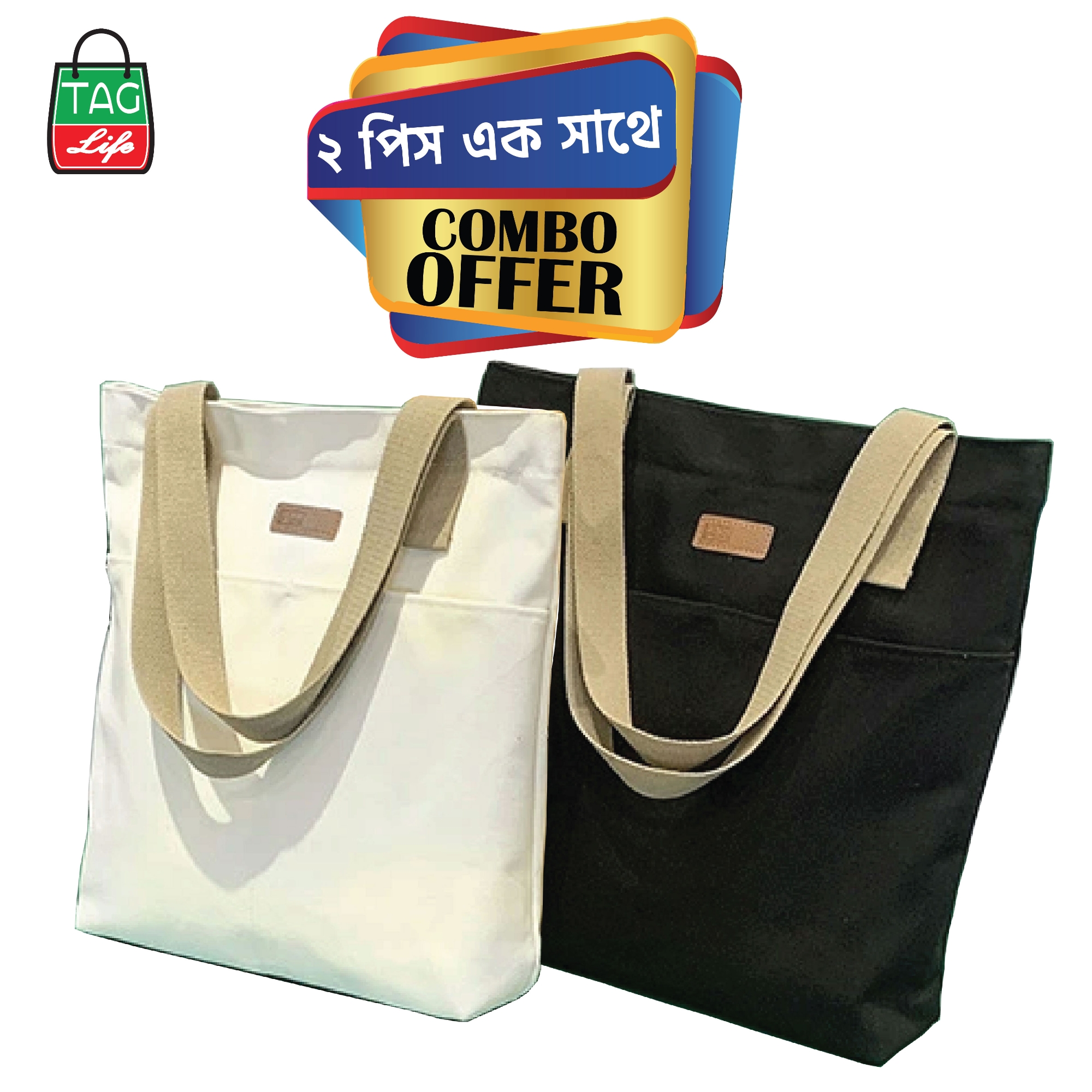 Picture of TAG Lifestyle Outside Pocket Canvas Tote Bag/Fashionable Tote Bag With Zipper Enclosure for girls For University/College/Trendy Fashionable Women