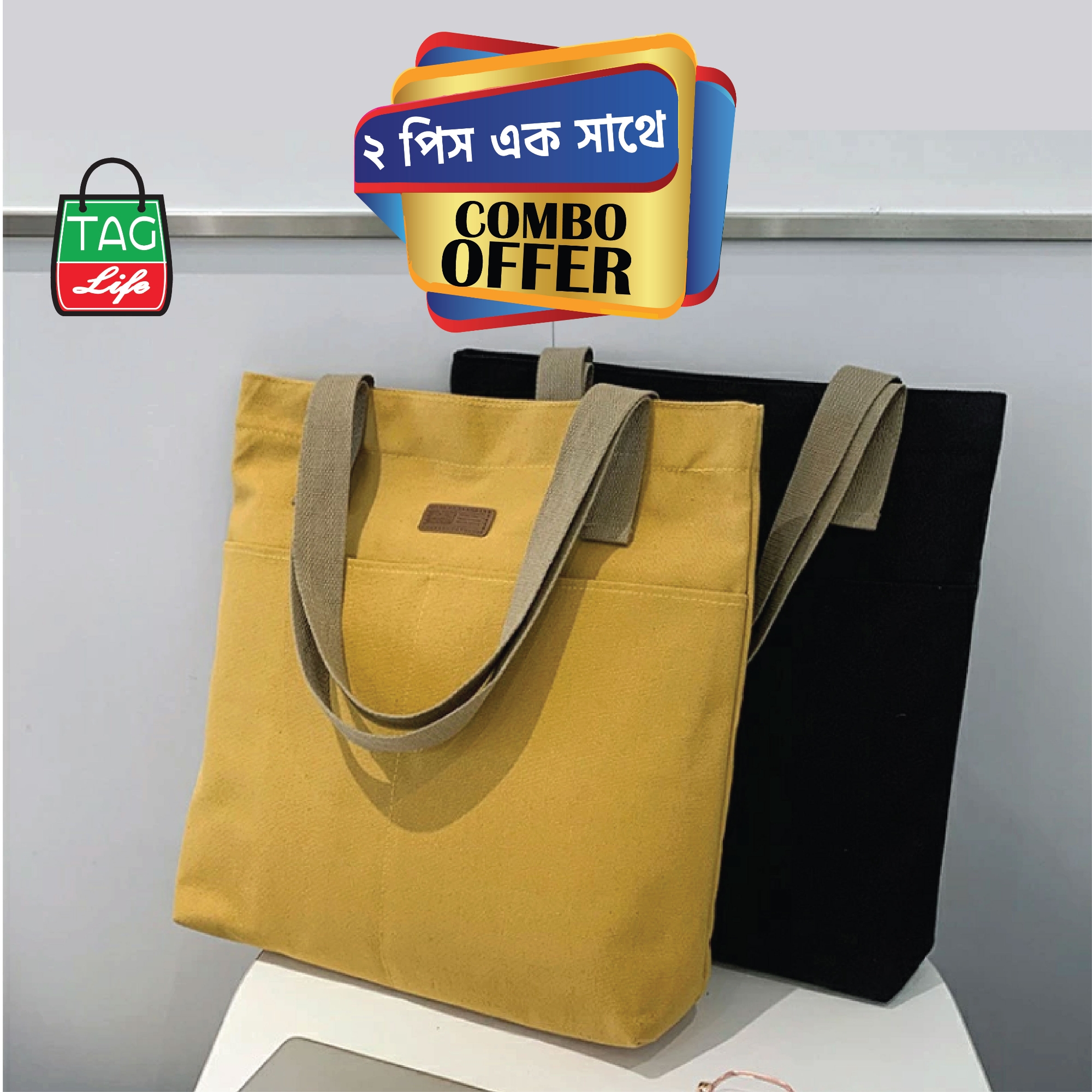 Picture of TAG Lifestyle Outside Pocket Canvas Tote Bag/Fashionable Tote Bag With Zipper Enclosure for girls For University/College/Trendy Fashionable Women