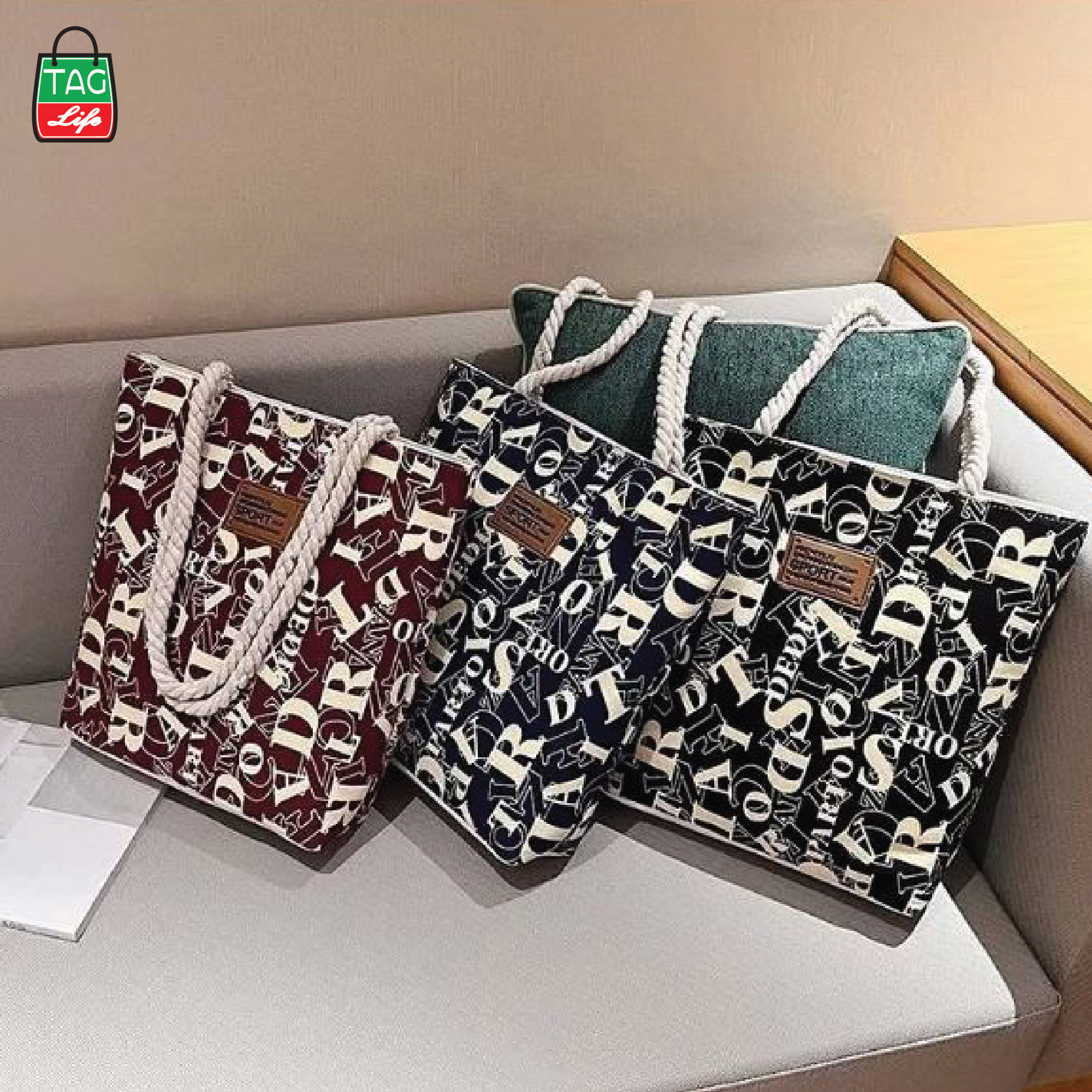 Picture of TAG Lifestyle Alphabet Design Canvas Tote Bag/Fashionable Maroon Color Tote Bag With Zipper Enclosure for girls For University/College/Trendy Fashionable Women