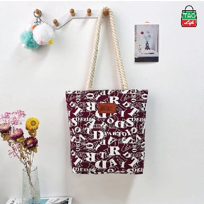 Picture of TAG Lifestyle Alphabet Design Canvas Tote Bag/Fashionable Maroon Color Tote Bag With Zipper Enclosure for girls For University/College/Trendy Fashionable Women