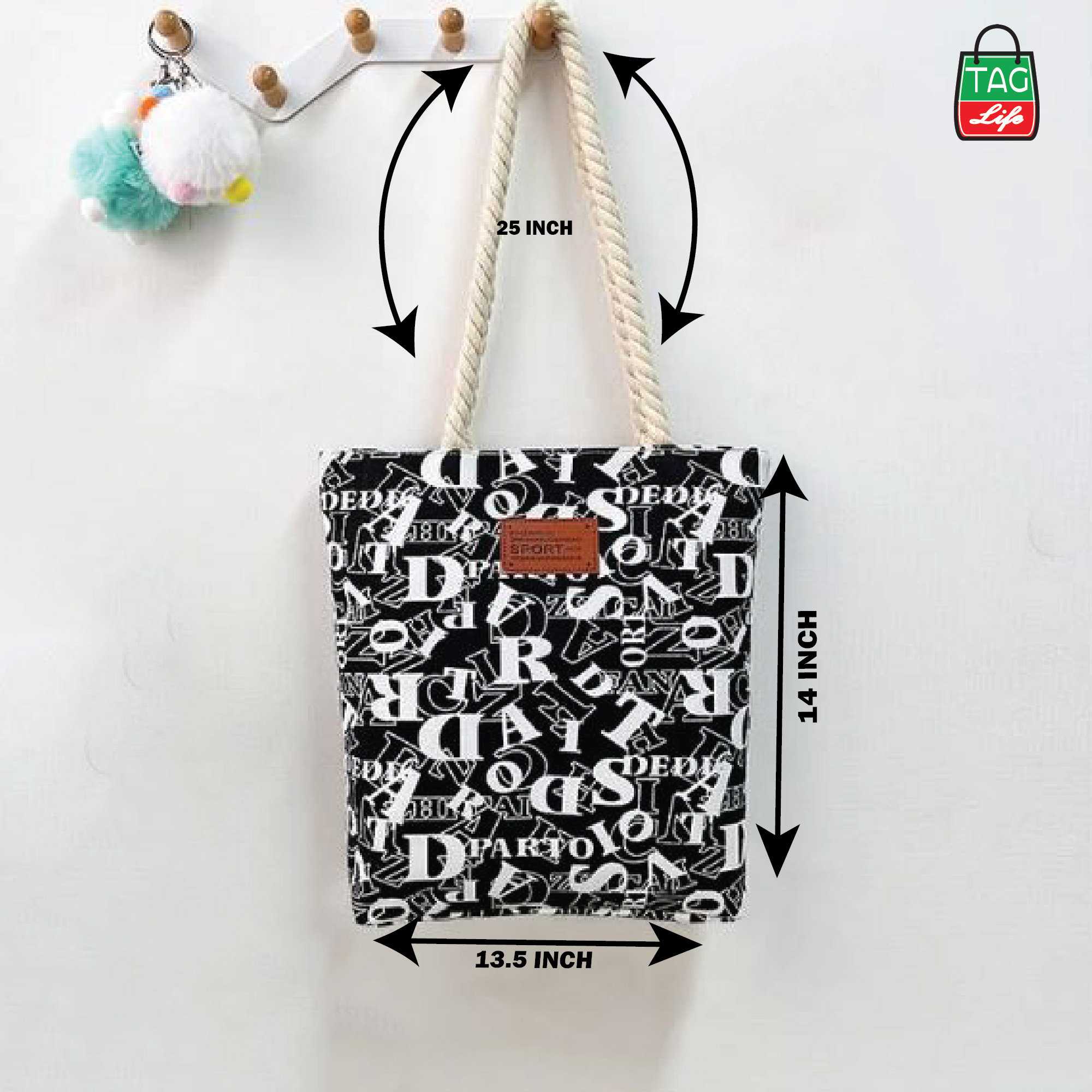 Picture of TAG Lifestyle Alphabet Design Canvas Tote Bag/Fashionable Maroon Color Tote Bag With Zipper Enclosure for girls For University/College/Trendy Fashionable Women