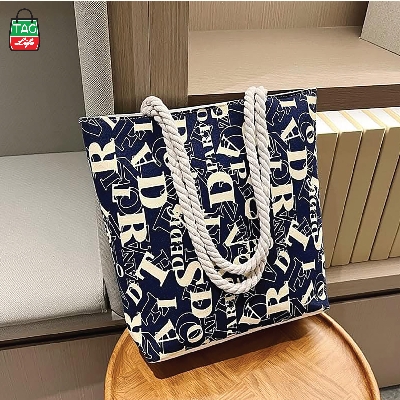 Picture of TAG Lifestyle Alphabet Design Canvas Tote Bag/Fashionable Blue Color Tote Bag With Zipper Enclosure for girls For University/College/Trendy Fashionable Women