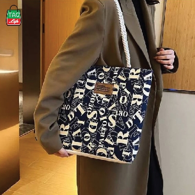Picture of TAG Lifestyle Alphabet Design Canvas Tote Bag/Fashionable Blue Color Tote Bag With Zipper Enclosure for girls For University/College/Trendy Fashionable Women