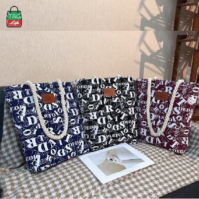 Picture of TAG Lifestyle Alphabet Design Canvas Tote Bag/Fashionable Blue Color Tote Bag With Zipper Enclosure for girls For University/College/Trendy Fashionable Women