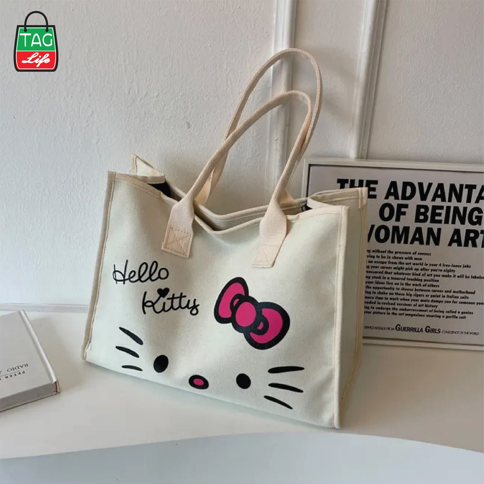 Picture of Product Details TAG Lifestyle Canvas Tote Bag/Fashionable  Hello Kitty Tote Bag With Zipper Enclosure for Girls For University/College/Trendy Fashionable Women