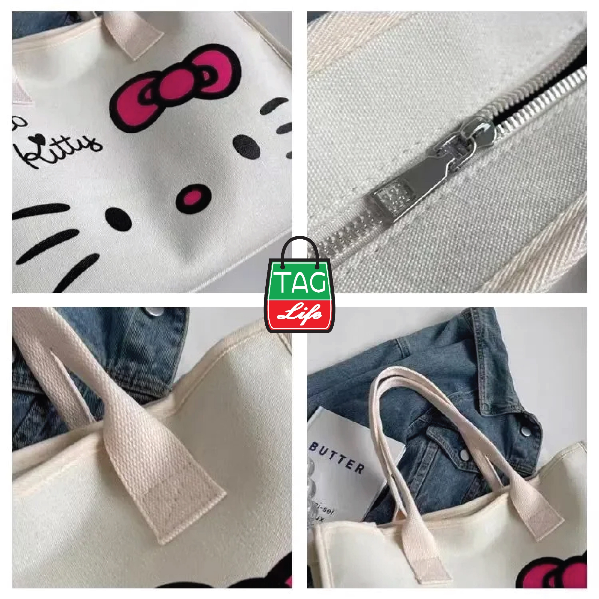 Picture of Product Details TAG Lifestyle Canvas Tote Bag/Fashionable  Hello Kitty Tote Bag With Zipper Enclosure for Girls For University/College/Trendy Fashionable Women