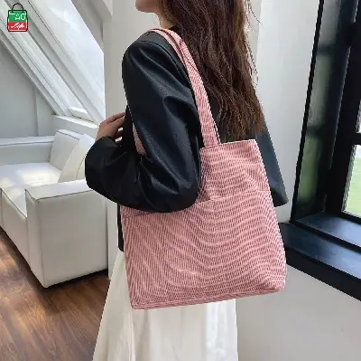 Picture of TAG Lifestyle Corduroy Tote Bag, Shopping Bag, Girls & Ladies Bag, outside pocket Top Handle different color Tote Bag for University/College/Girls students & Women