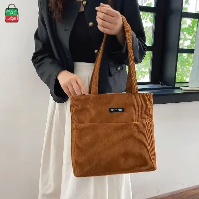 Picture of TAG Lifestyle Corduroy Tote Bag, Shopping Bag, Girls & Ladies Bag, outside pocket Top Handle different color Tote Bag for University/College/Girls students & Women