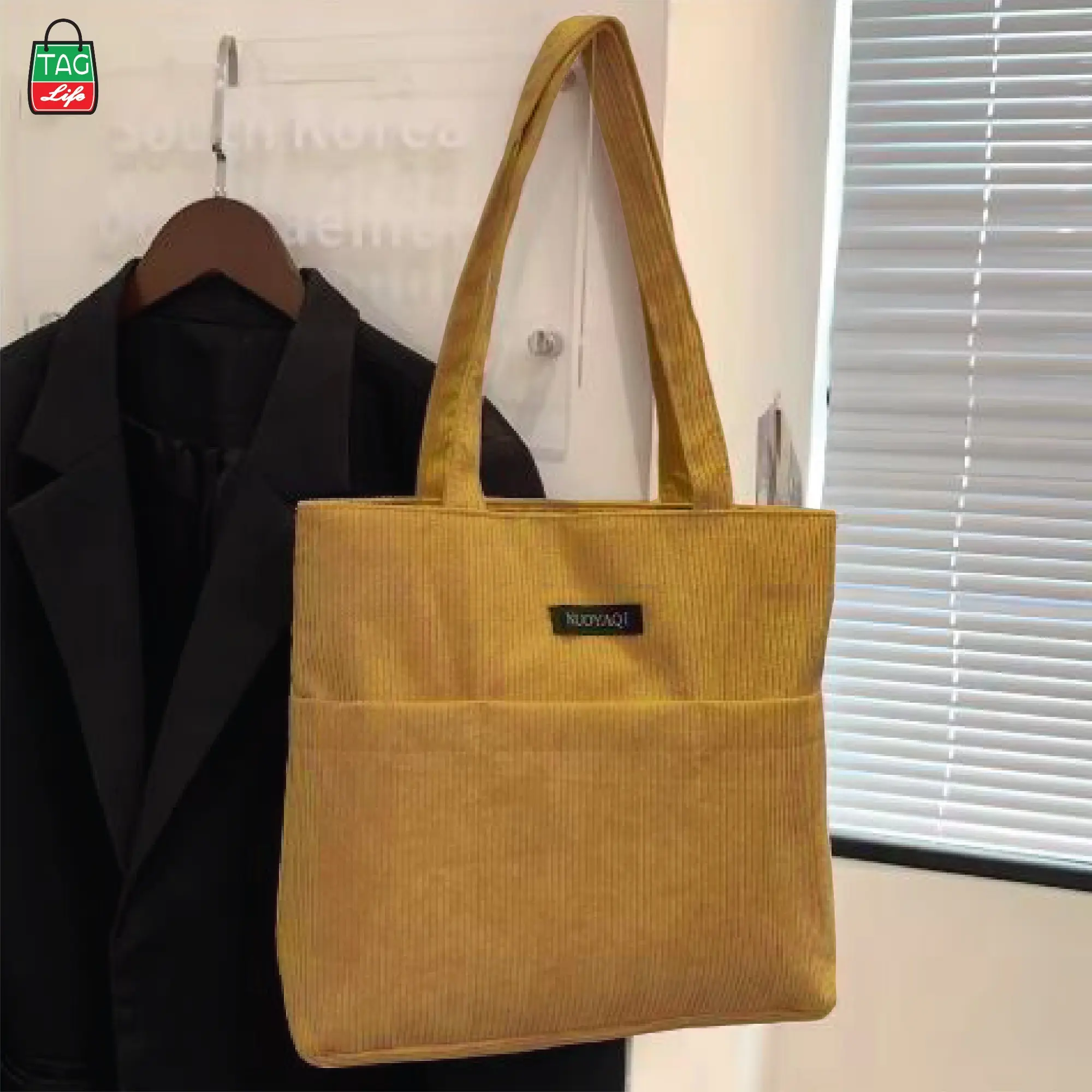 Picture of TAG Lifestyle Corduroy Tote Bag, Shopping Bag, Girls & Ladies Bag, outside pocket Top Handle different color Tote Bag for University/College/Girls students & Women