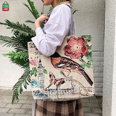 Picture of TAG Lifestyle Jacquard Embroidered Print Canvas Tote Bag Shopping Bag, Girls & Ladies Bag, Inside pocket Top Handle Tote Bag for University/College/Girls Students &  Fashionable Women