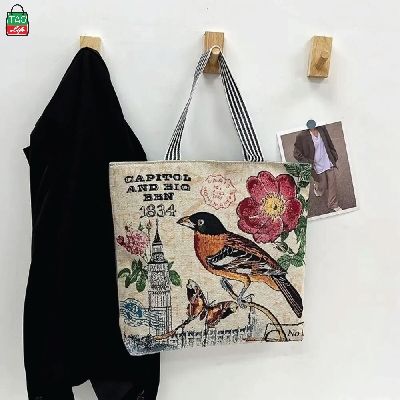 Picture of TAG Lifestyle Jacquard Embroidered Print Canvas Tote Bag Shopping Bag, Girls & Ladies Bag, Inside pocket Top Handle Tote Bag for University/College/Girls Students &  Fashionable Women